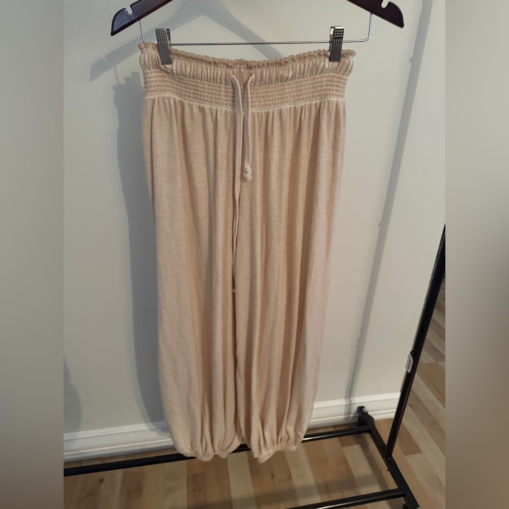 Urban Outfitters Cream Smocked Drawstring Harem Pants